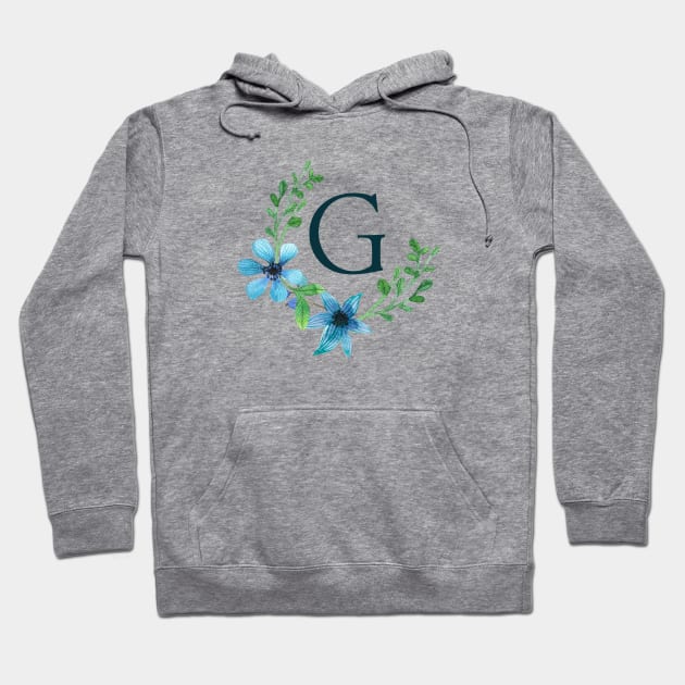 Floral Monogram G Pretty Blue Flowers Hoodie by floralmonogram